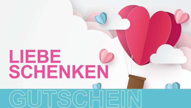 Clipart mit einem Heißluftballon in Herzform und weitern Herz-Ballons